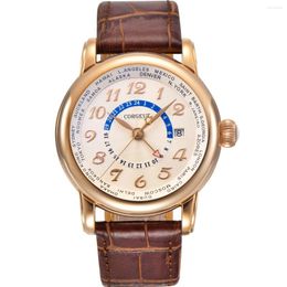 Relojes de pulsera Reloj para hombre de lujo de 43 mm Esfera azul real Manecillas plateadas y estuche Zona horaria dual GMT Movimiento automático C-7