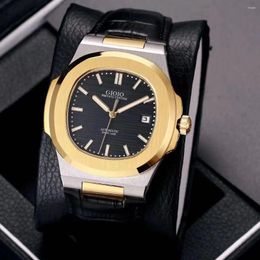 Montres-bracelets de luxe automatique mécanique montre pour hommes or jaune saphir acier inoxydable cuir noir gris bleu