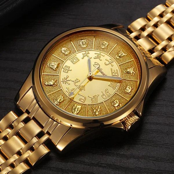 Montres-bracelets Montre mécanique automatique de luxe pour hommes Gold 12 Zodiac Man Montres Mâle Orologio Gravé Cadran Horloge Hombre Relogio Masculino