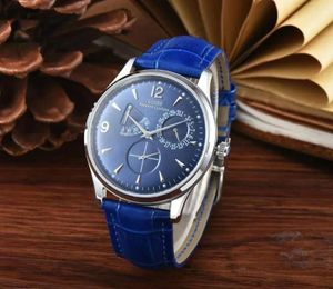 Montre-bracelets Luxury Automatic Watch For Men Men Mechanical en acier inoxydable Double Temps Black Blue Leather Sport Power Watches