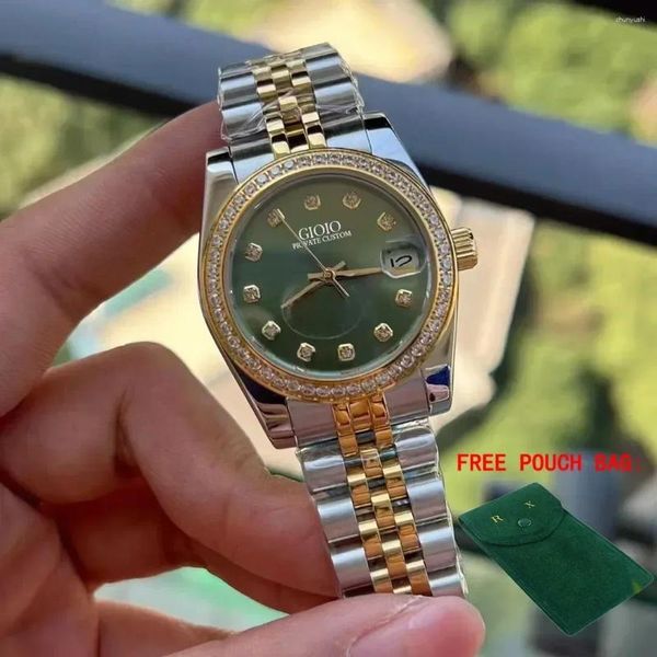 Muñecos de pulsera Reloj automático de lujo para hombres relojes mecánicos calendario de acero inoxidable oro plateado dialero de diale verde roma negro bisel