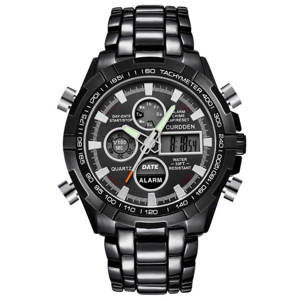 Montres-bracelets de luxe noir hommes en acier inoxydable montre de sport double affichage analogique numérique LED montres-bracelets Vintage affaires Reloj