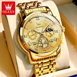 Montre-bracelets Luxury Business Golden en acier inoxydable en acier pour hommes Chronographe R Phase Resistance Lumineuse homme Quartz