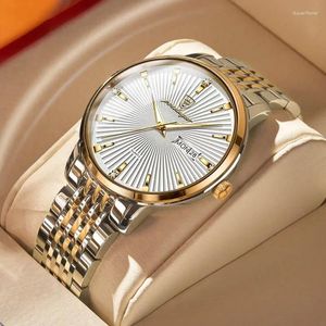 Horloges Luxe zakelijke herenhorloges Ultradun waterdicht lichtgevend DateWeek roestvrijstalen herenhorloge Quartz Mannelijke klok Cadeau
