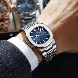Montres-bracelets de luxe montre décontractée Top marque mode bleu cadran carré en acier inoxydable calendrier lumineux étanche hommes mâle horloge boîte