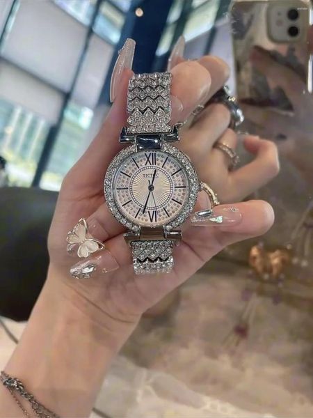 Montres-bracelets de luxe décontracté lieu de travail complet diamant montre pour femme mode vie tempérament quartz imperméable marque bracelet en acier