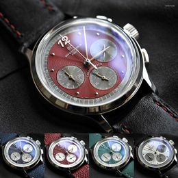 Montres-bracelets de luxe classique japonais VK64 montre à quartz hommes panda cadran verre trempé lentille bracelet en cuir lumineux étanche 50m boucle ardillon