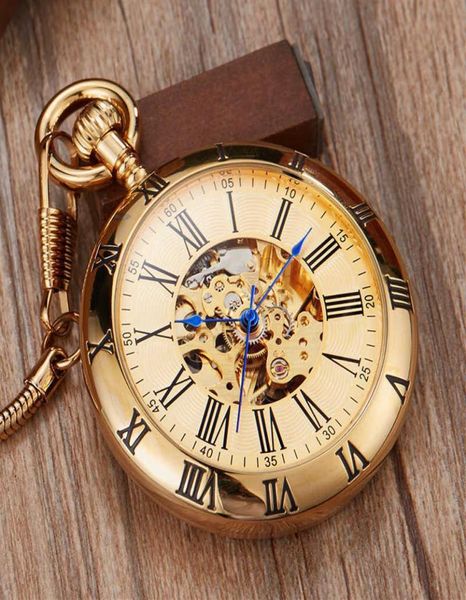 Montre-bracelets Luxury Copper Silver Automatic Mécanique FOB Chain de chaîne Men Nombres romains Clock High Quality Pocket Montres 10122898415308