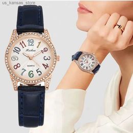 Montre-bracelets Luxury Diamond Fashion Women Es Elegant Ladies Quartz Quartz 2021 Numéro simple Horloge en cuir féminin Reloj de Mujer240409