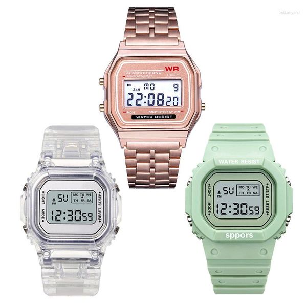 Relojes de pulsera Relojes digitales de lujo para mujer Moda Pulsera de eslabones de acero inoxidable Reloj de pulsera Correa Reloj electrónico de negocios para hombres