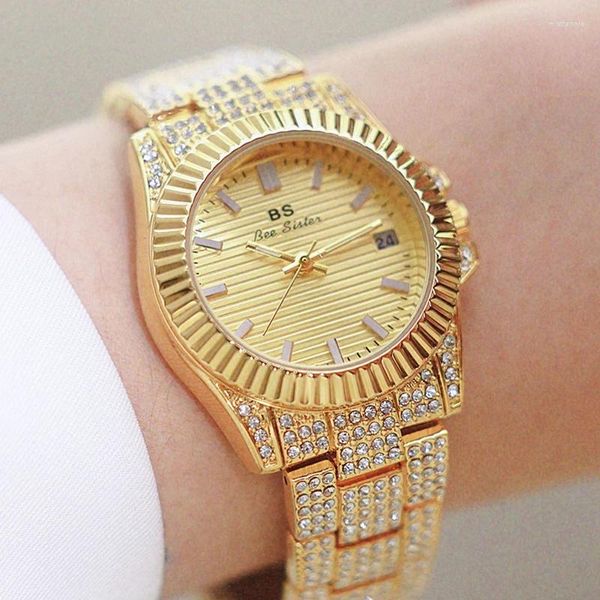Montre-bracelets Luxury Luxury European et Américain Régides Gold Golds Imperproping Steel Bands Quartz Calendrier des femmes Calendrier Business Clocks