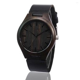 Montres-bracelets de luxe en bois noir pour hommes, avec boîte-cadeau, montres à Quartz rondes comme cadeaux de noël pour hommes