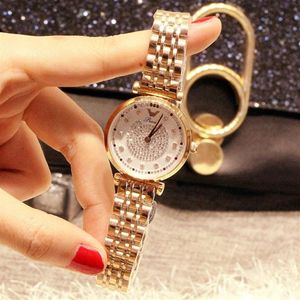 Horloges Luxe Mode Dameshorloge Vol Kristallen Dimond Quartz Horloges Waterdicht Fijne Stalen Riem Diamant Set Ruby 304S