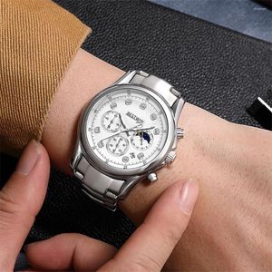 Horloges Luxe Mode Mannen Horloge Drie Oog Zes Pin Wijzerplaat Voor Kalender Zon Maan Strass heren Relogio Masculino