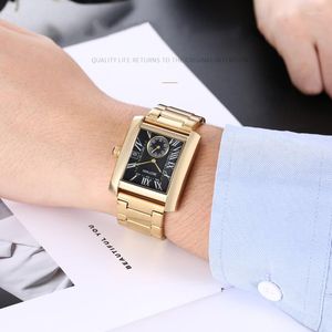 Polshorloges luxe mode horloges voor mannen Business Square Two en een Pin Quartz Clock Fine Steel Strap Relogio Homem