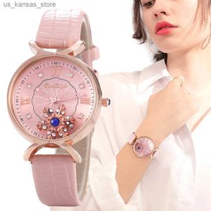 Montre-bracelets Luxury Fashion Femmes Es Qualités Diamond Dames Dames Quartz cuir poignets avec Rome Mobile Snowflake Dial Woman Clock240409