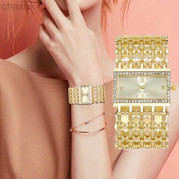 Montre-bracelets Luxury Fashion Femmes Regardez les qualités de conception de cadran brillantes pourdies Quartz Diamond Square Bracelet en alliage féminin D240417