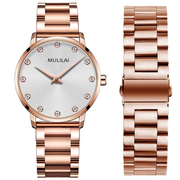 Relojes de pulsera de lujo de acero completo para hombre, reloj de pulsera de cuarzo con esfera delgada y Simple, relojes casuales para hombre, reloj impermeable con diamantes, reloj Masculino