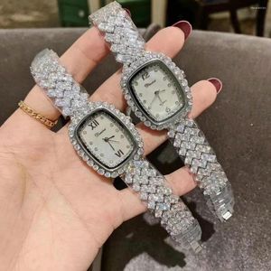 Polshorloges luxe volledige zirkonen armbanden horloges vrouwen shell Romeinse blingbling kristallen mode rechthoekige vierkante polshorloge kwarts