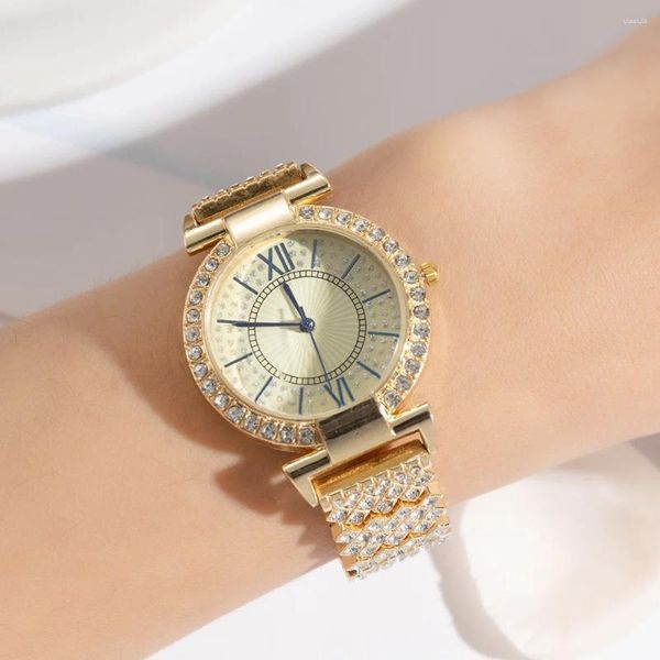 Relojes de pulsera Reloj de cuarzo totalmente Dimond de lujo para mujer, relojes impermeables de acero inoxidable, reloj de mano de moda, pulsera de vestir para mujer