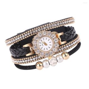 Polshorloges luxe gouden lederen horloges voor dames parels kleden creatieve casual armband polshorloge klokcadeau relogio feminino