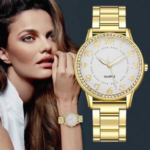 Montre-bracelets luxueux Gold Luminous Es Femmes Digital Quartz en acier inoxydable Bracele Montre Femme Femmes Gifts D240430
