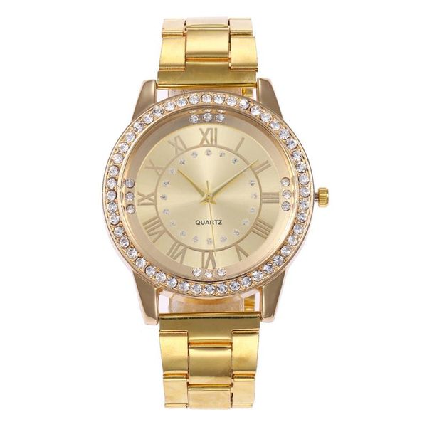 Relojes de pulsera de oro de lujo para mujer, reloj de cuarzo informal con esfera grande a la moda para mujer, correa de acero de aleación para mujer, reloj Masculino