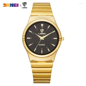 Montres-bracelets de luxe montre à quartz doré bracelet en acier inoxydable étanche pour hommes femmes femme mâle Relogio Masculino horloge