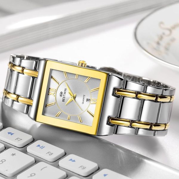 Montre-bracelets Luxury Golden Watches Women Creative Square Quartz Corloge Men Bracelet Femme Femme Renogio Feminino