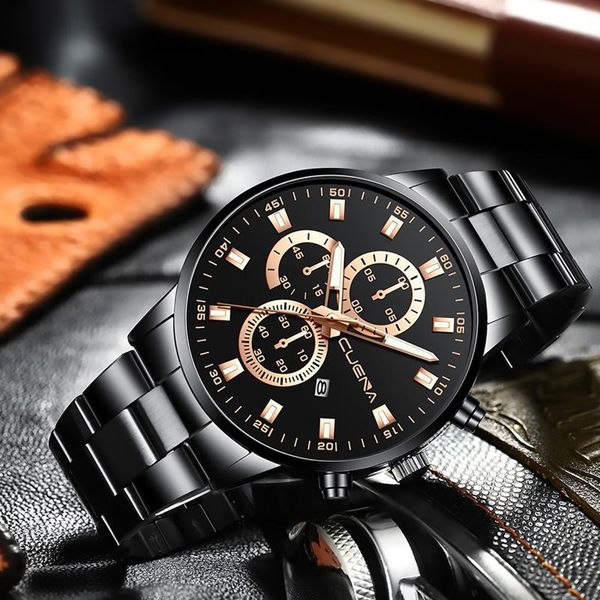 Relojes de pulsera de lujo de gama alta para hombre, relojes de pulsera de cuarzo con fecha analógica de acero inoxidable a la moda, relojes de negocios informales de marca superior, reloj