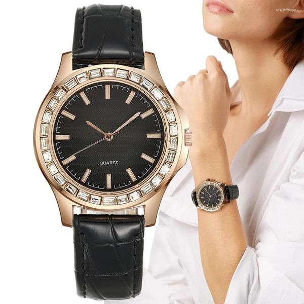 Relojes de pulsera de lujo con esfera grande para mujer, conjunto de diamantes, reloj de cuarzo, moda 2023, reloj de cuero sencillo para mujer, relojes de vestir