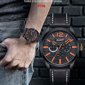 Relojes de pulsera de cuero de lujo, modelo militar, esfera grande, relojes para hombre, reloj de negocios, reloj de pulsera de cuarzo resistente al agua para hombre, reloj de manos para hombre