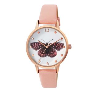 Montres-bracelets de luxe en cuir femmes robe montres montre-bracelet mode papillon dames Bracelet femme horloge ronde montre à Quartz impression 3D