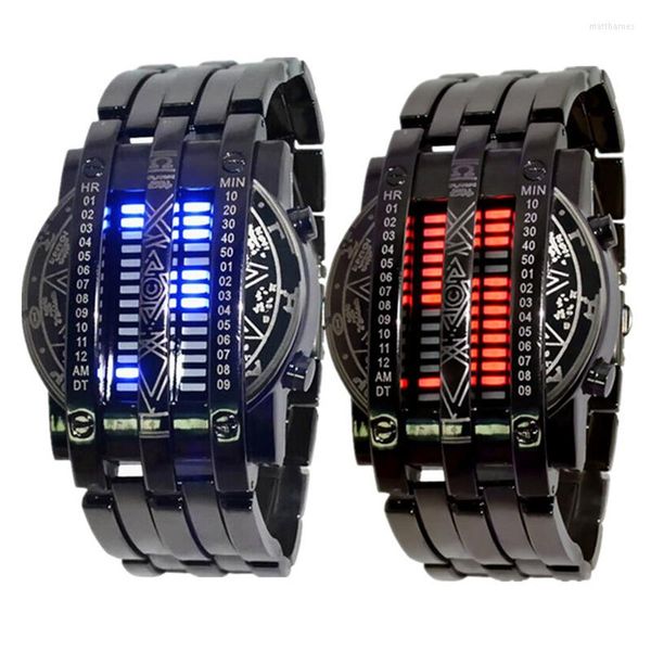 Relojes de pulsera de lujo para hombre, relojes deportivos de marca a la moda para hombre y mujer, reloj de pulsera con fecha LED de acero inoxidable creativo, reloj de pulsera binario