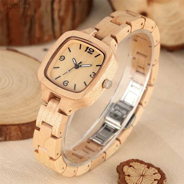 Montres-bracelets Montre de luxe en bois d'érable pour femme, cadran carré, bracelet en bois, montres créatives, cadeaux pour petite amie/femme 24319