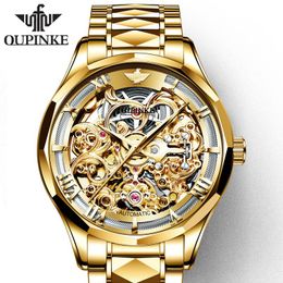 Montres-bracelets de luxe mécanique montre pour hommes squelette étanche saphir hommes affaires cuir horloge Relogio Masculino