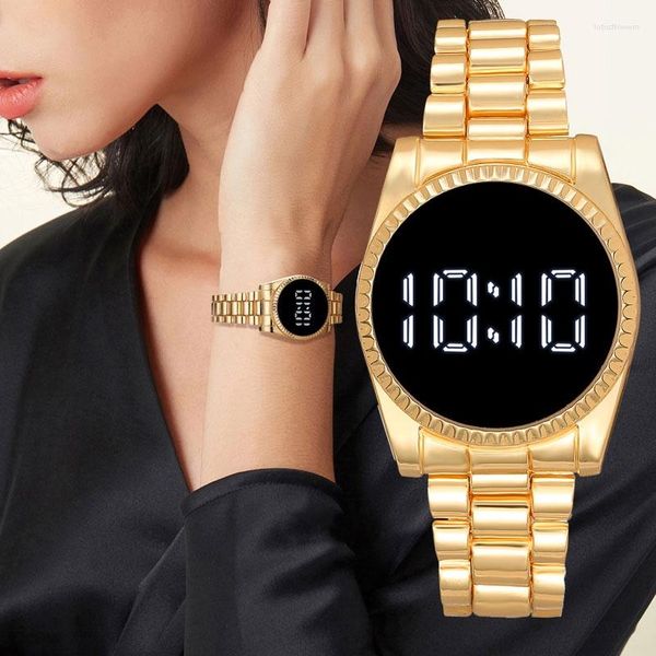 Relojes de pulsera Reloj digital LED de lujo para hombre Pantalla táctil Relojes de moda para mujer Relojes de acero inoxidable con incrustaciones de diamantes