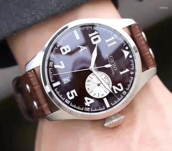 Montre-bracelets Luxury Men Automatic Mething Watch Pilots en cuir marron Blue Fashion Montres