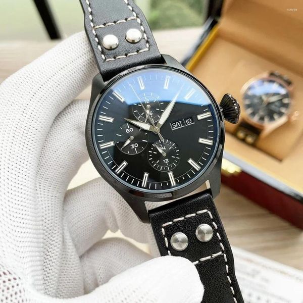 Montre-bracelets Luxury Men Automatic Mething Watch Brown Brown Black Leather Fashion Watches