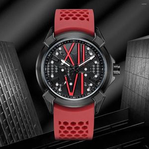 Relojes de pulsera Hombres de lujo Negro Rojo Reloj deportivo Correa de silicona Banda de goma Reloj Reloj de pulsera de cuarzo masculino Diseñador Hombre Reloj de manos luminosas