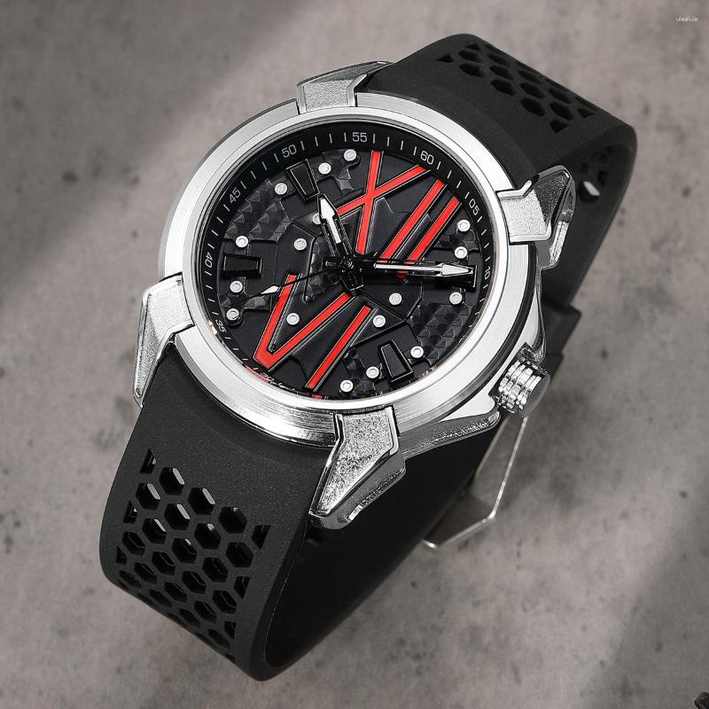 Wristwatches Luxury Men Black Red Sports Watch Silicone Strap Rubber Band Reloj Male Quartz Wristwatch Conceptual Man Luminous Hands Clock