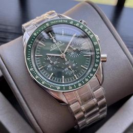 Montres-bracelets Chronographe à quartz de luxe pour hommes VK63 Montre en acier inoxydable 904L Noir Vert Céramique Lunette Vitesse Saphir Cuir Montre-bracelet