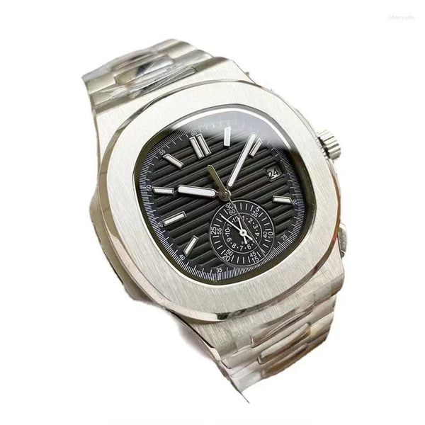 Muñecos de pulsera reloj de lujo para hombres 5980 relojes mecánicos automáticos moda de moda dual zona horaria de acero inoxidable azul negro azul