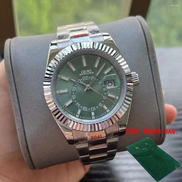 Relojes de pulsera Reloj para hombre de lujo Mecánico automático Acero inoxidable Plata Blanco Verde Cielo Azul Dweller Dial