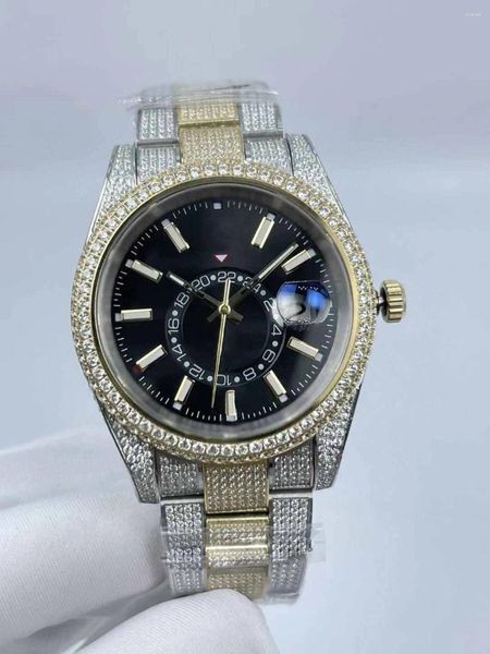 Montre-bracelets Luxury Men's Watch - Diamants complet Diamants 42 mm Mouvement mécanique imperméable