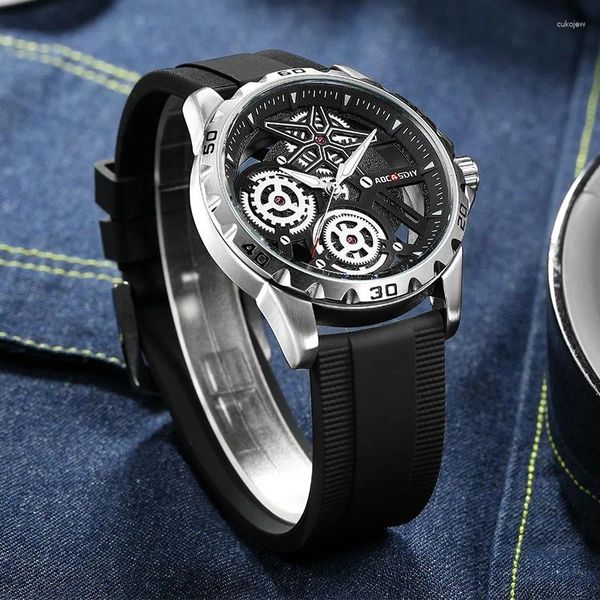 Relojes de pulsera Reloj de lujo para hombre, esfera con calendario, Reloj de pulsera de cuarzo para hombre, correa de silicona, Reloj deportivo masculino, Reloj de negocios para hombre, Reloj negro azul