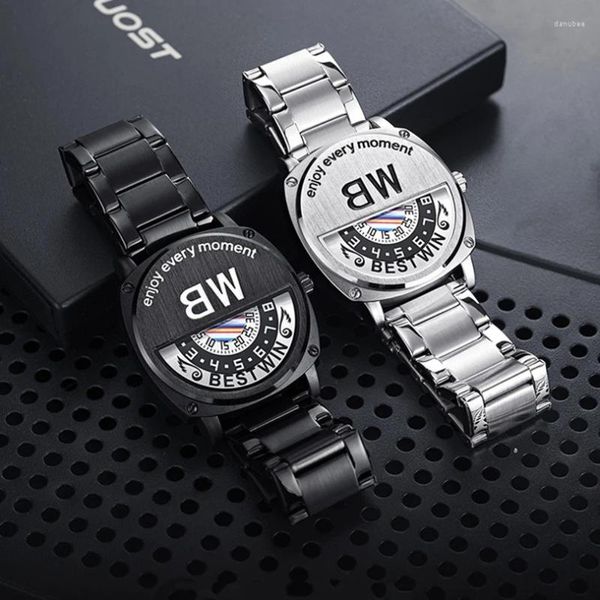 Relojes de pulsera Reloj de lujo para hombre Estilo inusual Dial conceptual Reloj de pulsera de cuarzo masculino Relojes dorados negros Reloj de hombre de acero inoxidable