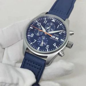 Polshorloges luxe heren automatisch mechanisch horloge blauw zwart nylon canvas grote piloten roestvrij staal lichtgevend 43 mm