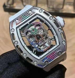 Polshorloges luxe heren automatisch mechanisch horloge zwarte rubberen schedel diamant sport horloges