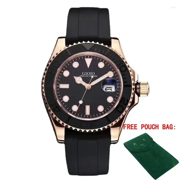 Relojes de pulsera para hombres de lujo reloj mecánico automático yate de acero inoxidable bisel de cerámica correa de goma negra oro rosa